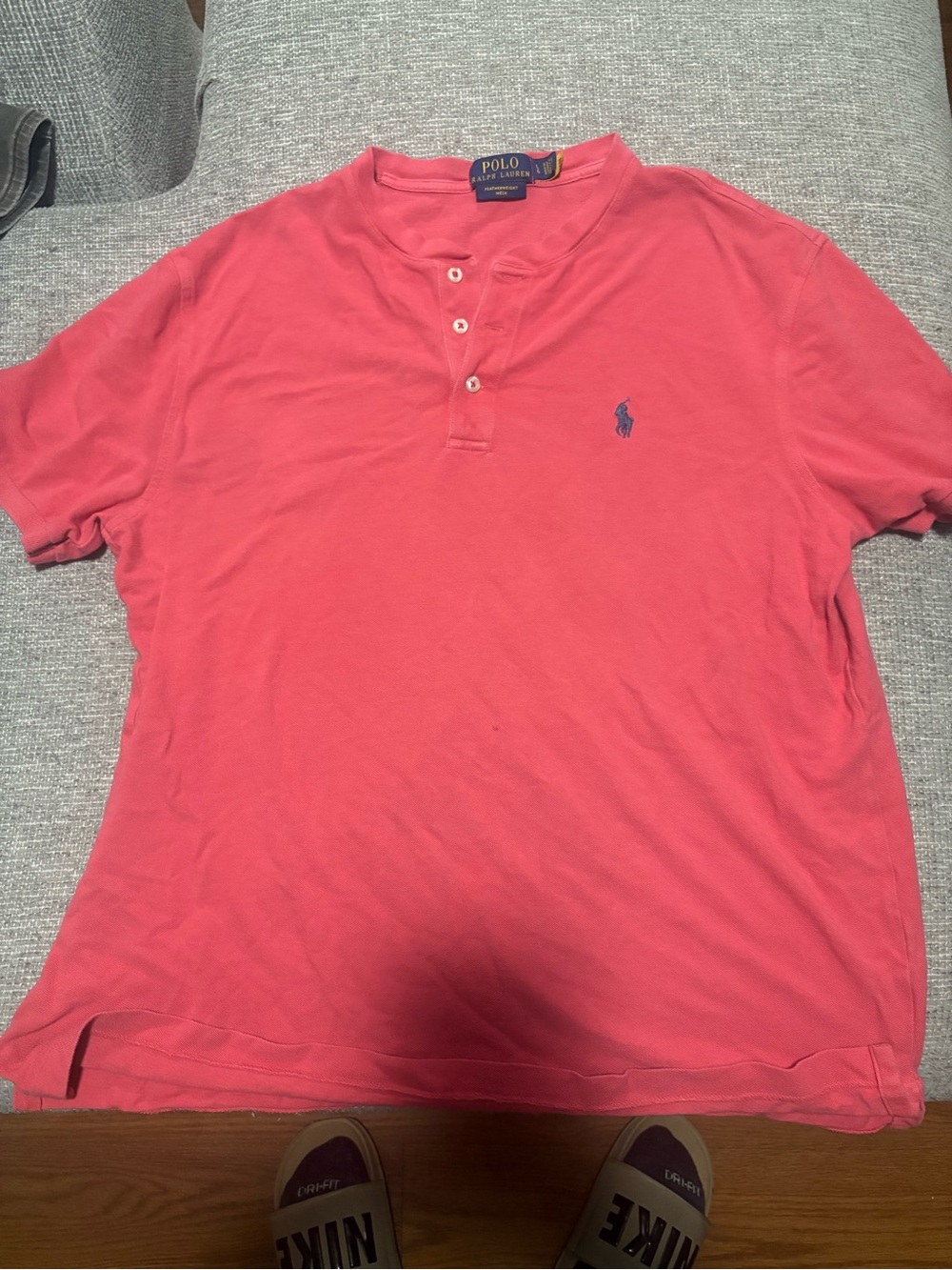 Polo by Ralph Lauren Coral Pink Henley Polo Shirt